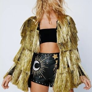 Gold Tiered Fringe Jacket - Nasty Gal - M